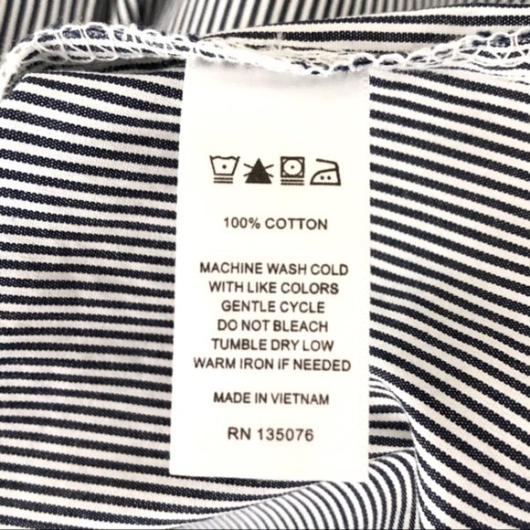 New C Wonder Embroidered Striped Collarless Button Down Shirt Indigo Size XS - Picture 15 of 16